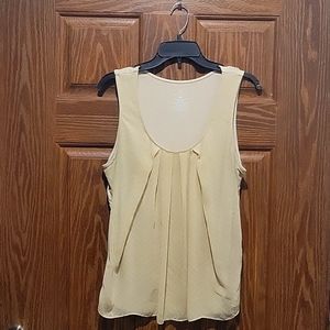 New York and Company Size Large Tan Tank Top with Sheer Front Yellow Polka Dots